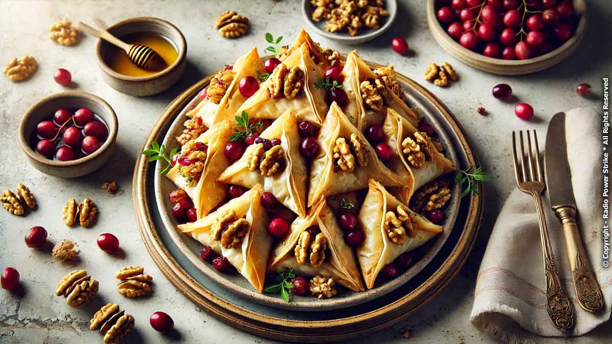 Cranberry and Walnut Phyllo Triangles