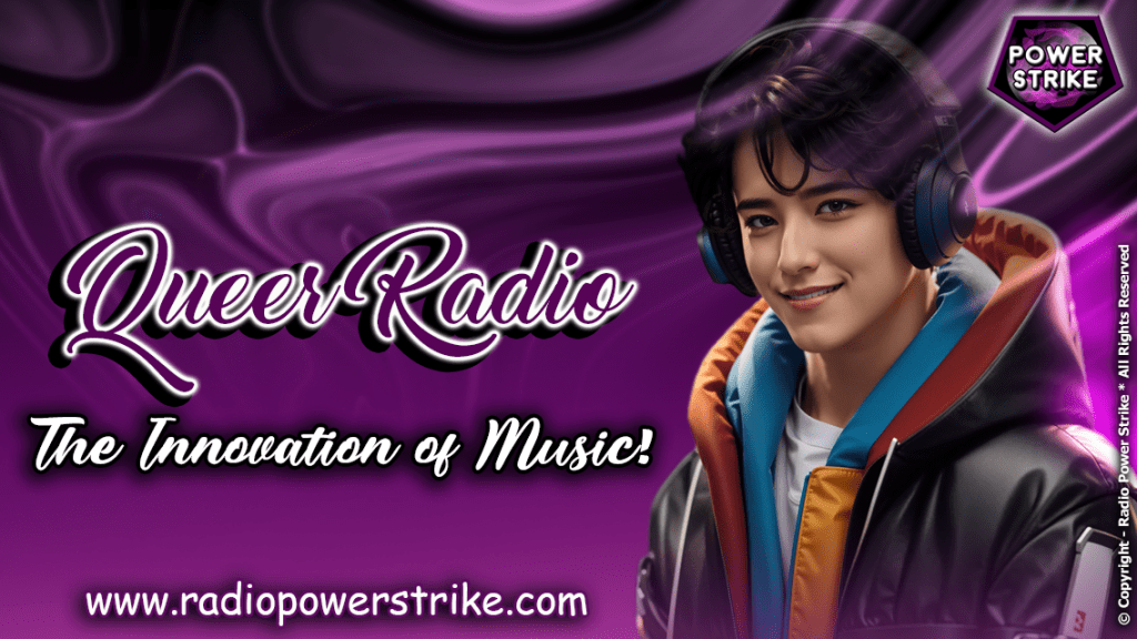 Radio Power Strike logo with the slogan 'The Innovation of Music', representing the revolution of Queer music.