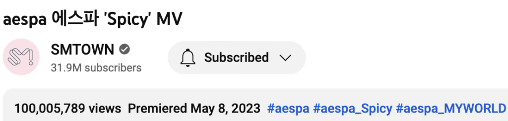 aespa's "Spicy" Joins the 100 Million Views Club on YouTube