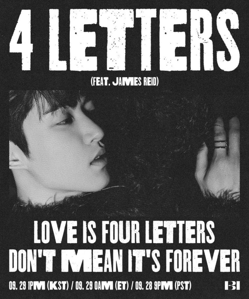 B.I Unveils Teaser Poster for Upcoming Single '4 Letters' Featuring James Reid