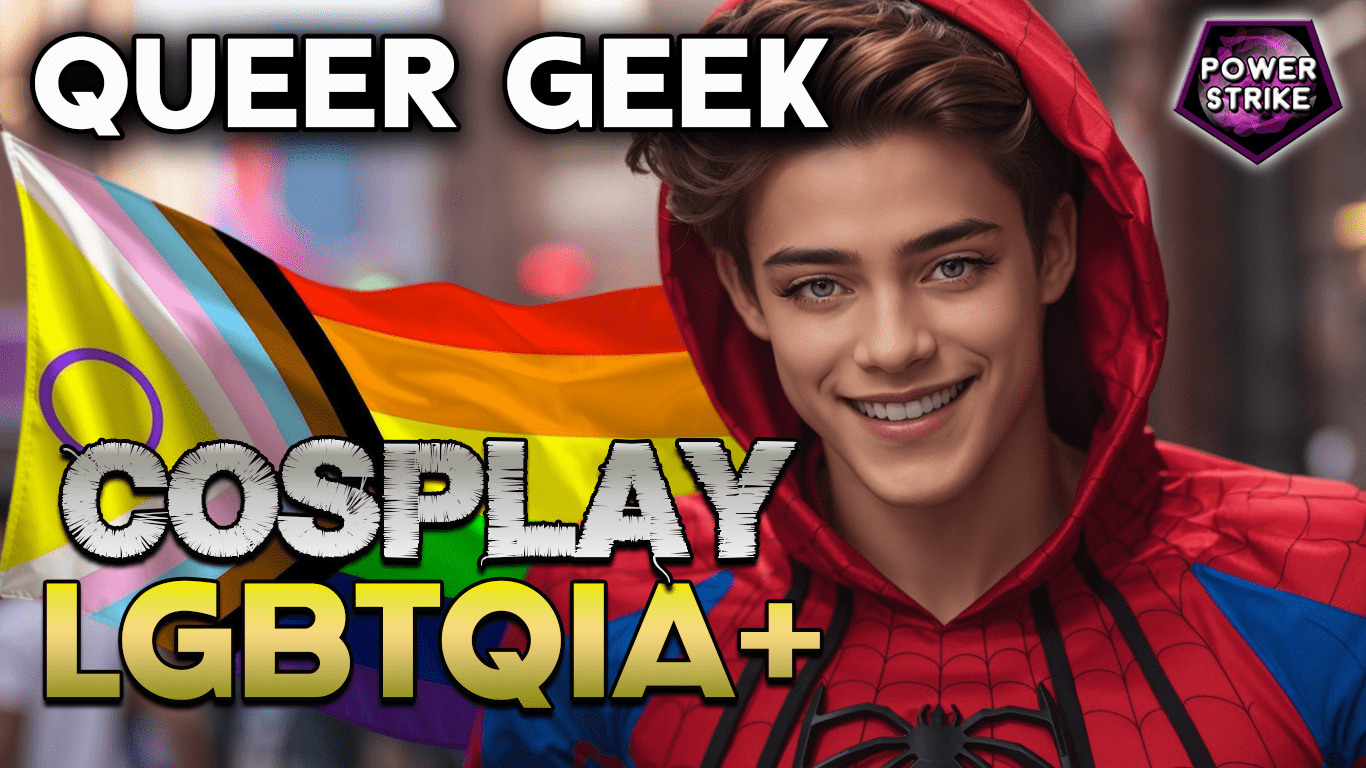 Queer cosplayers showcasing diversity and creativity, celebrating LGBTQIA+ identity in the fandom community with Radio Power Strike.