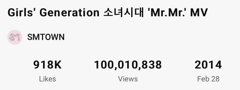 Girls’ Generation's "Mr. Mr." Joins the 100 Million Views Club on YouTube